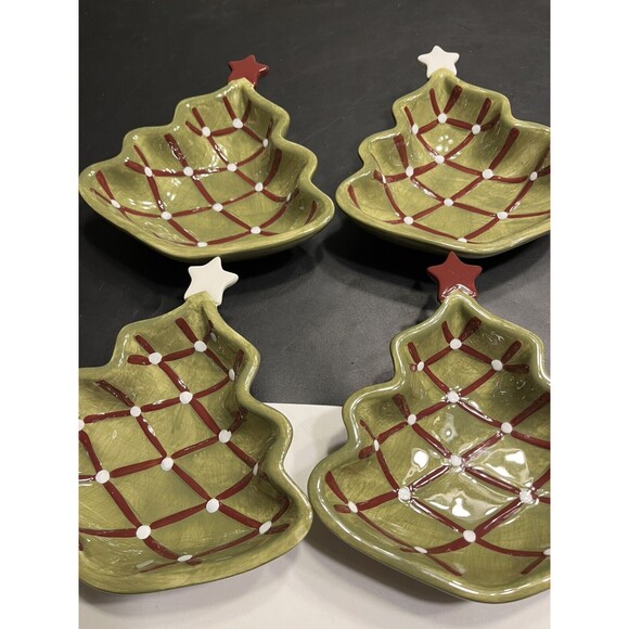 Pottery Barn Seasons Greetings Christmas Tree Candy Nut Bowl Dish Set Of 4 - Picture 2 of 16